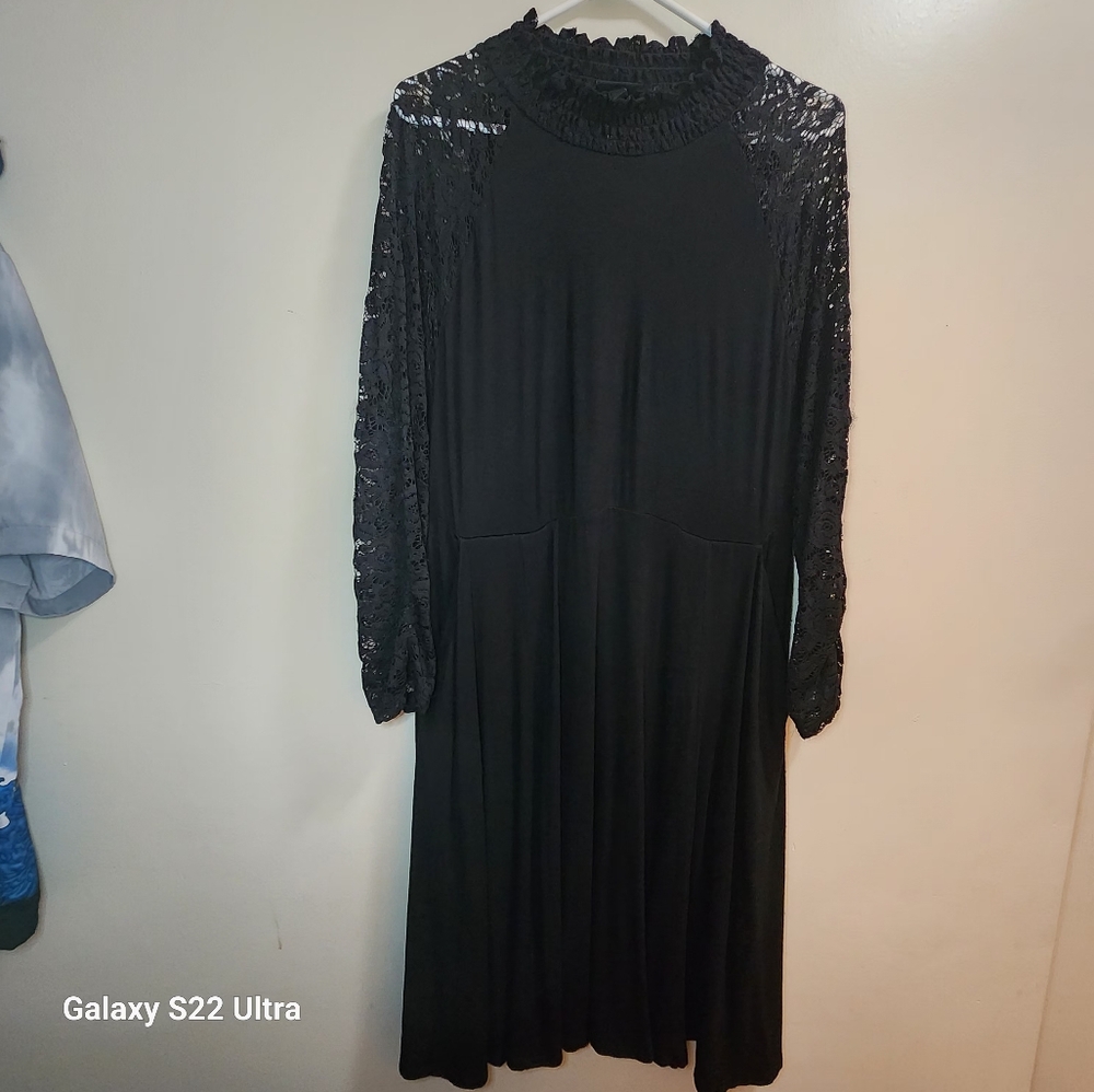 Torrid SZ 0 Black Lace Midi Dress Ruffled Collar Whimsigoth Witchcore Grunge Emo